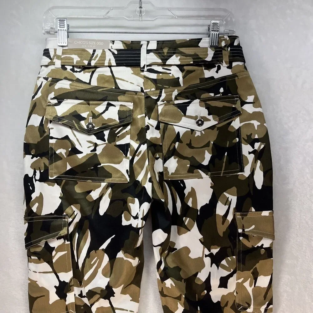 Chico’s Satin Cargo Ankle Pant Women’s Sz‎ 0 Camo NEW